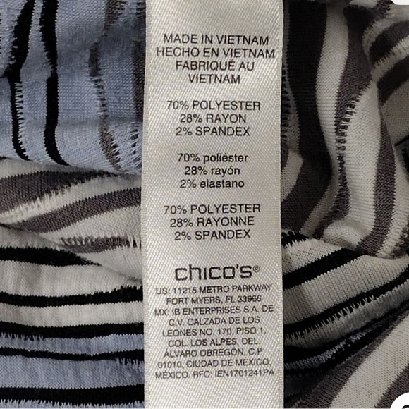 Chico’s Striped Blouse Textured Blue White Black 3/4 Sleeve Size XL 3 - Picture 7 of 7